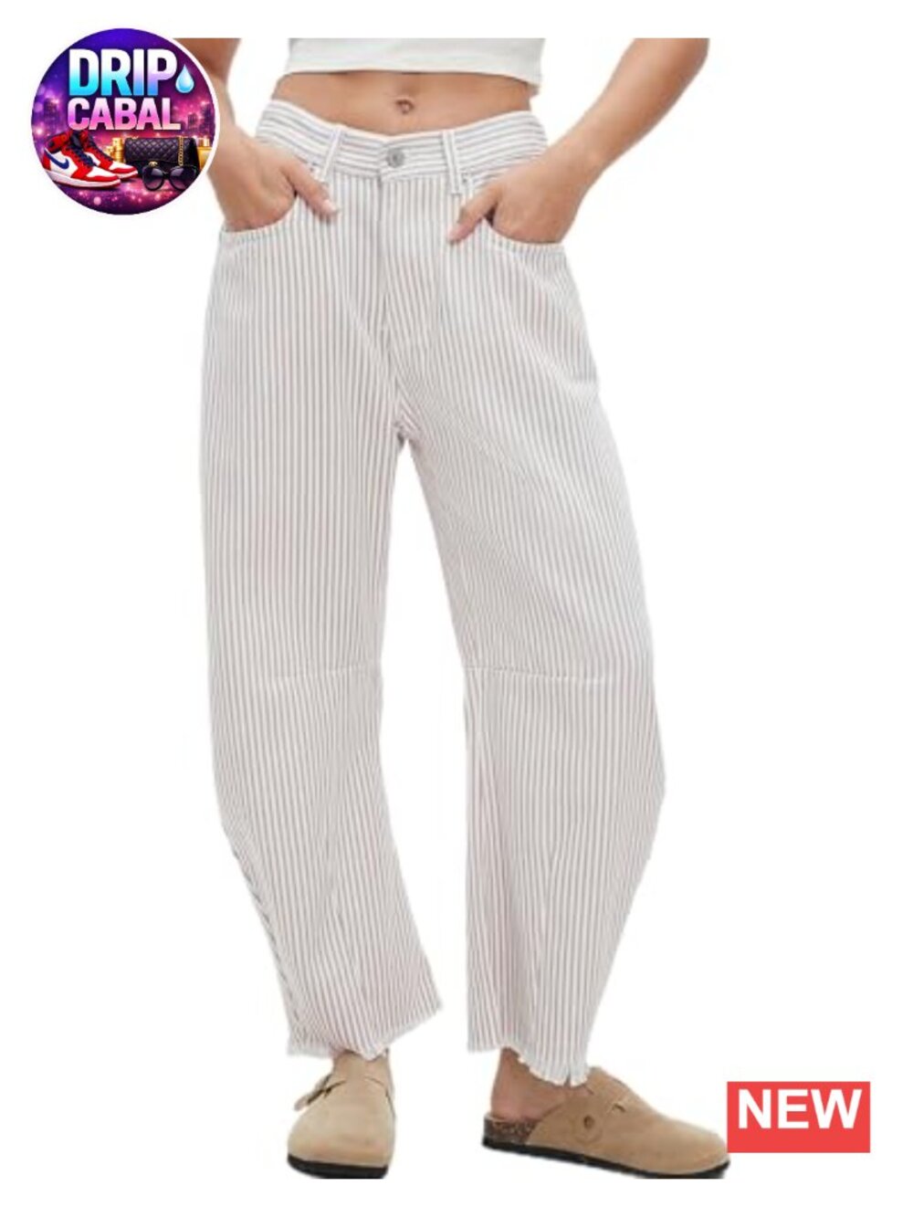Kedera Womens Stripe Barrel Jeans Baggy Wide Leg Y2K Mid Rise Denim Pants